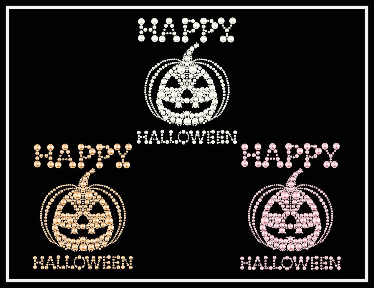 Halloween pumpkin vector set made with pearl and diamond rhinestone