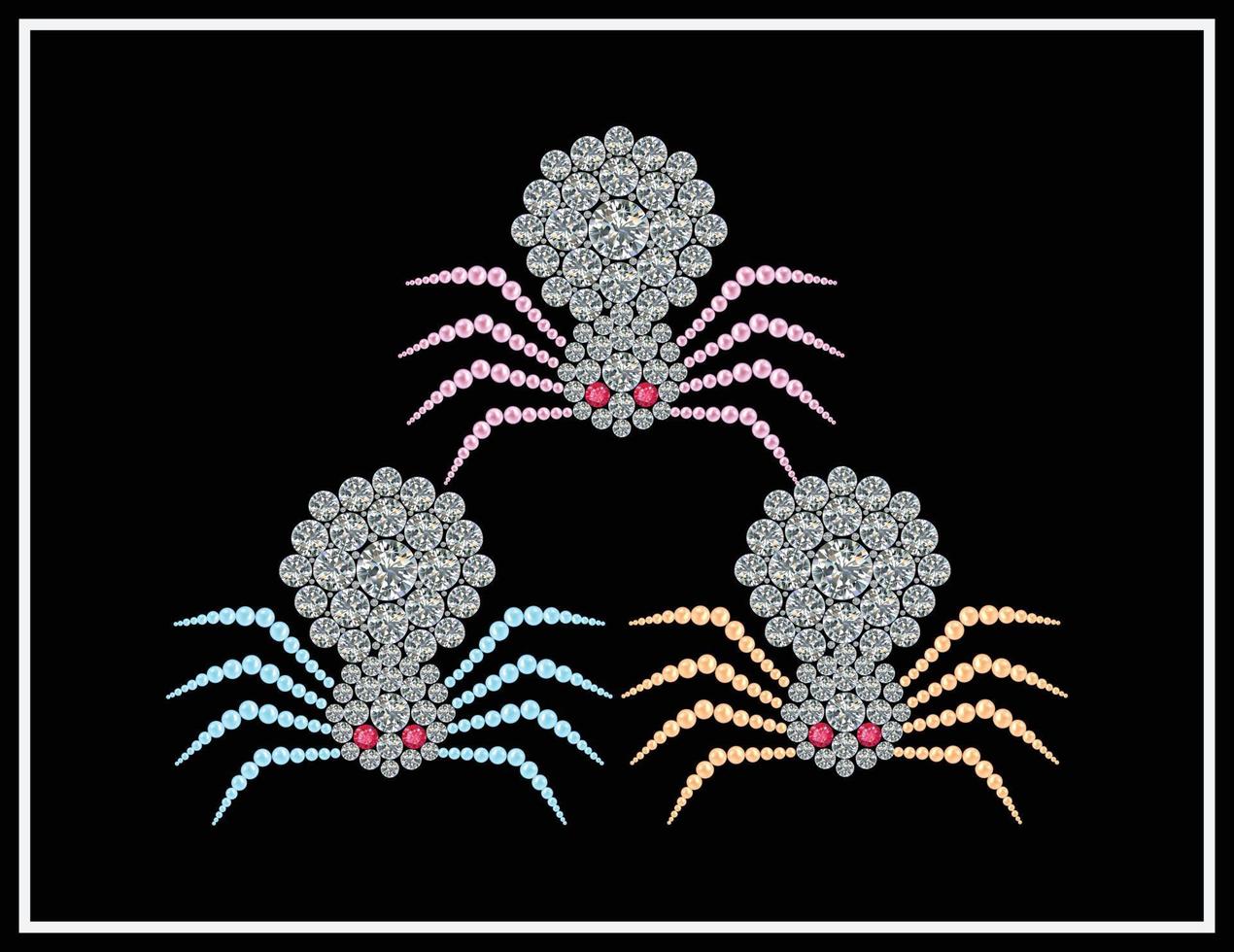 Spider vector set made with pearl and diamond rhinestone