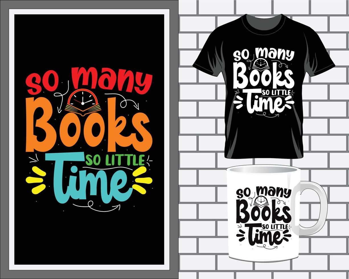 tantos libros citas de libros tipografía vector de diseño de camiseta