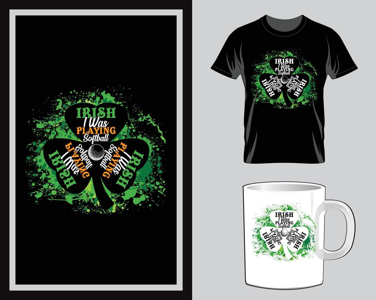 Irish I was playing St. Patrick's Day t shirt and mug design vector