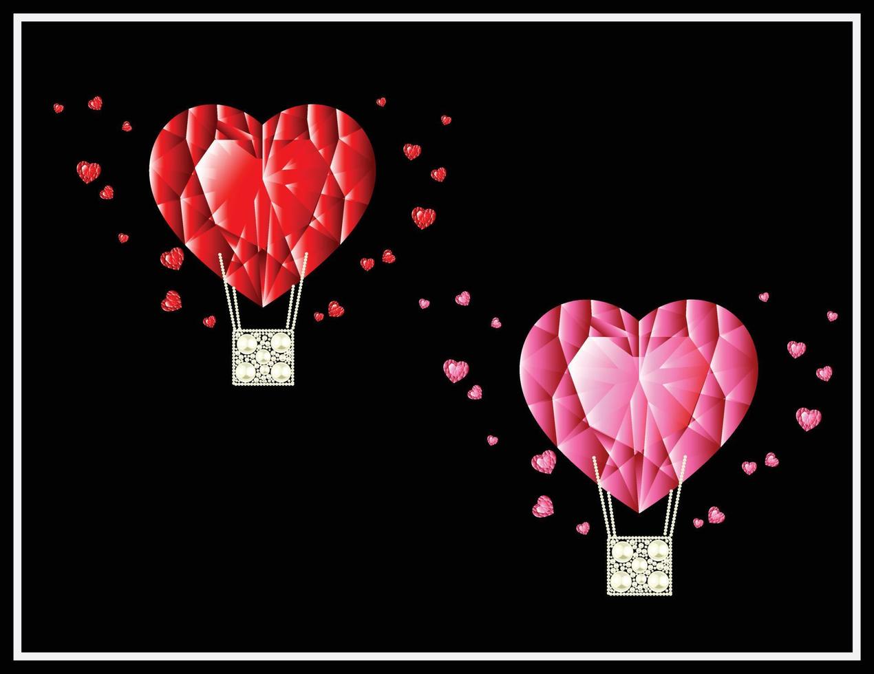 Love parachute heart vector set made with pearl and diamond rhinestone.