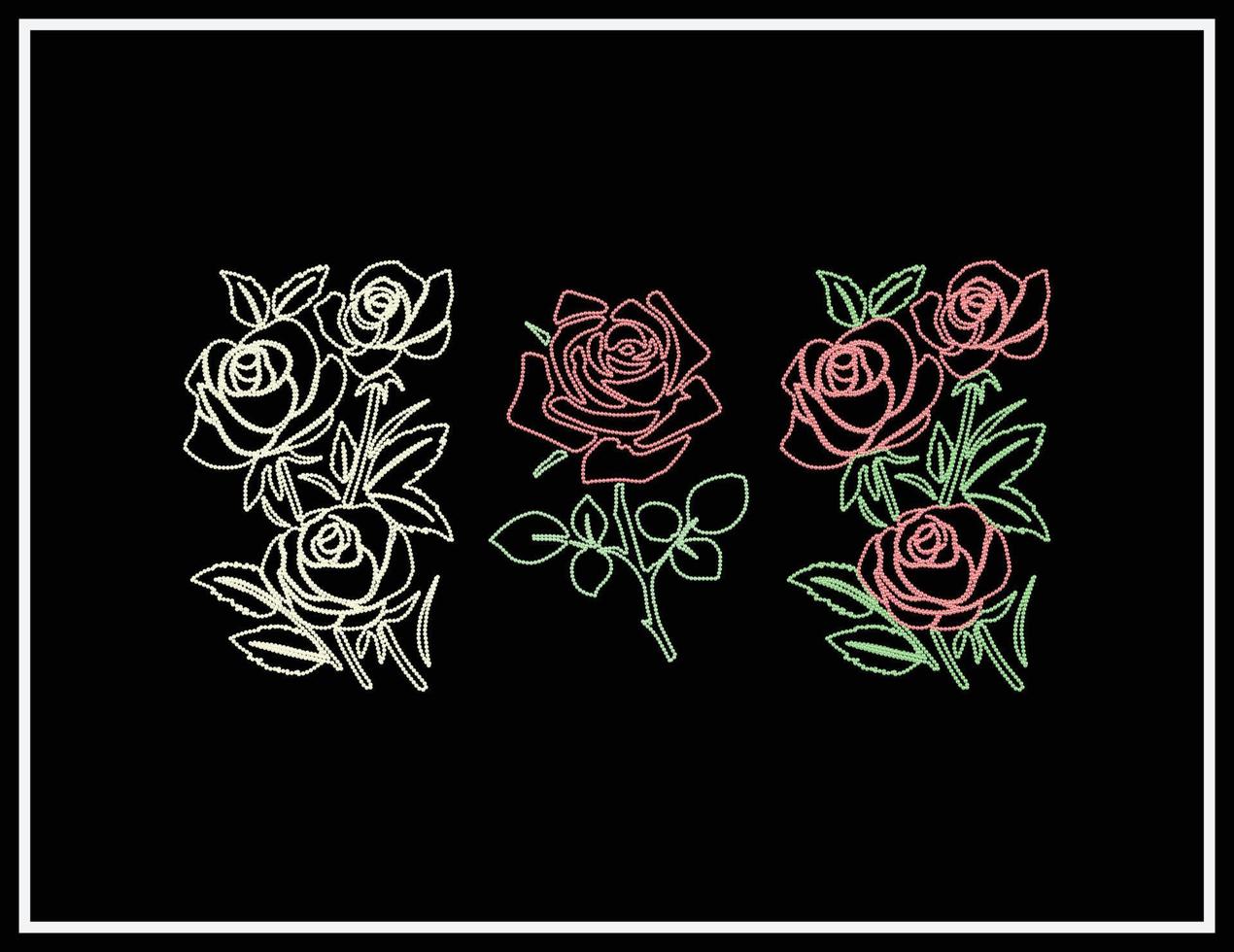 Rose clip art vector set made with pearl and diamond rhinestone