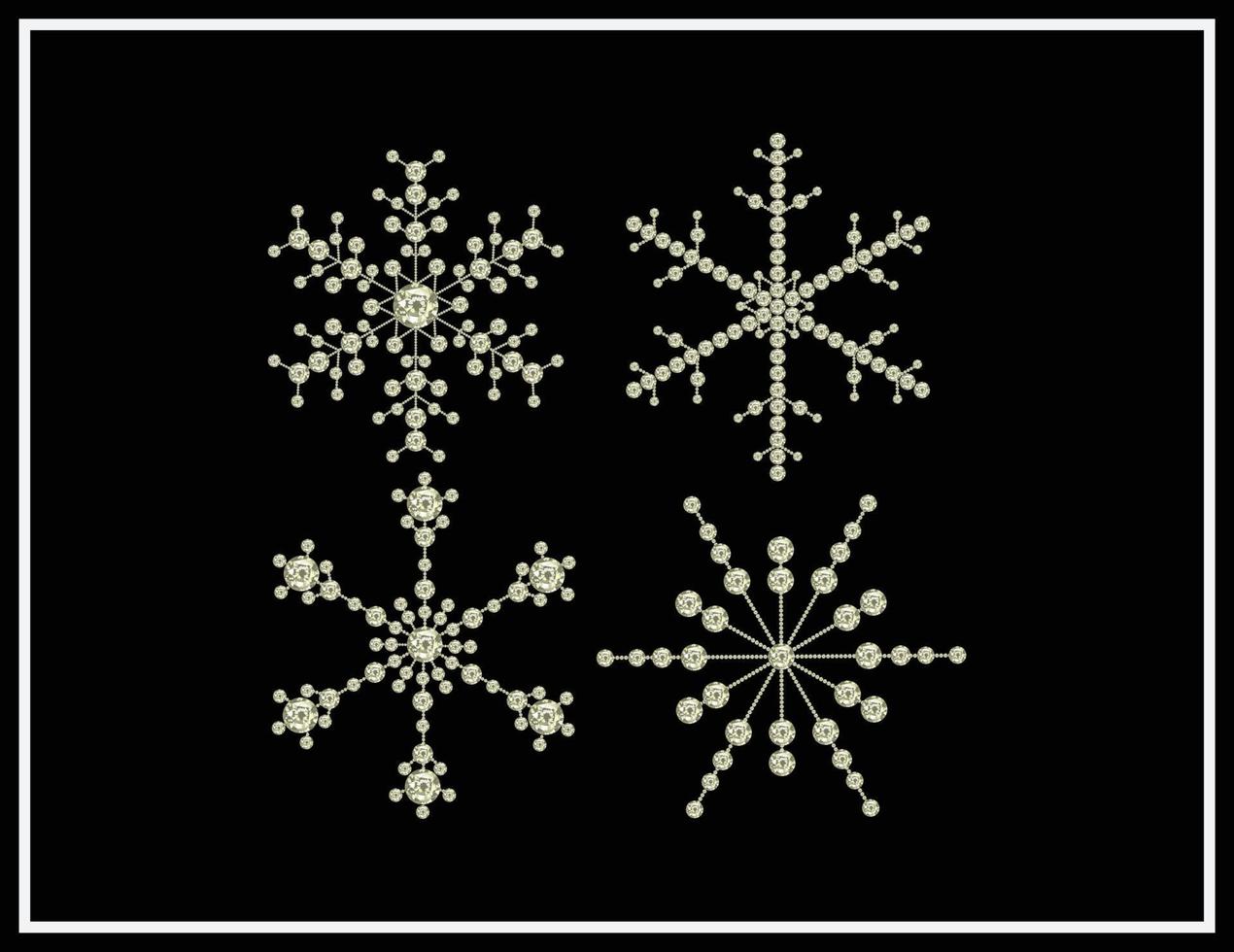 conjunto de vectores de copos de nieve hechos con diamantes de imitación de perlas y diamantes