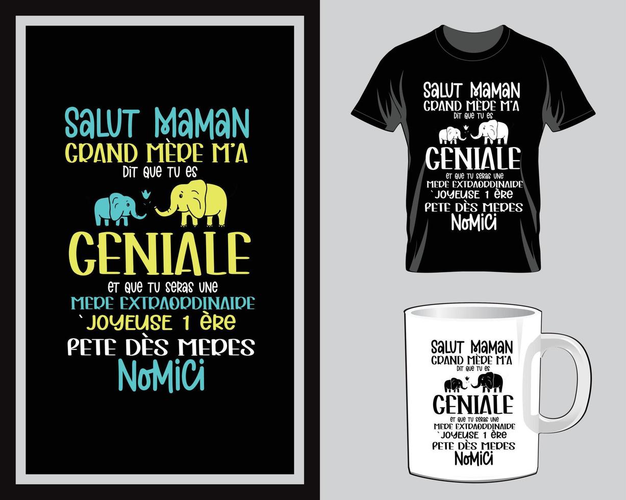 salut maman mother's Day Quote t shirt and mug design vector