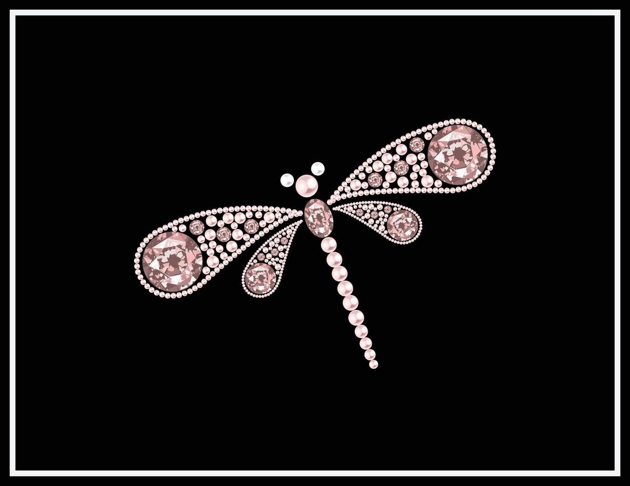 Dragonfly vector set made with pearl and diamond rhinestone