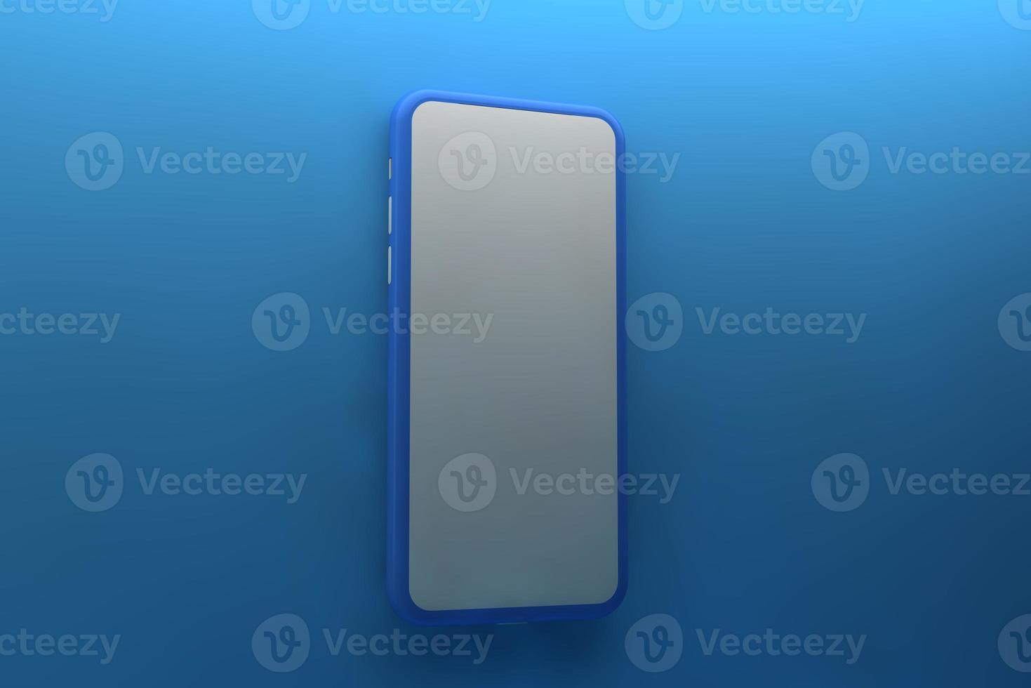Smartphone with blank screen on blue background. 3D rendering. photo