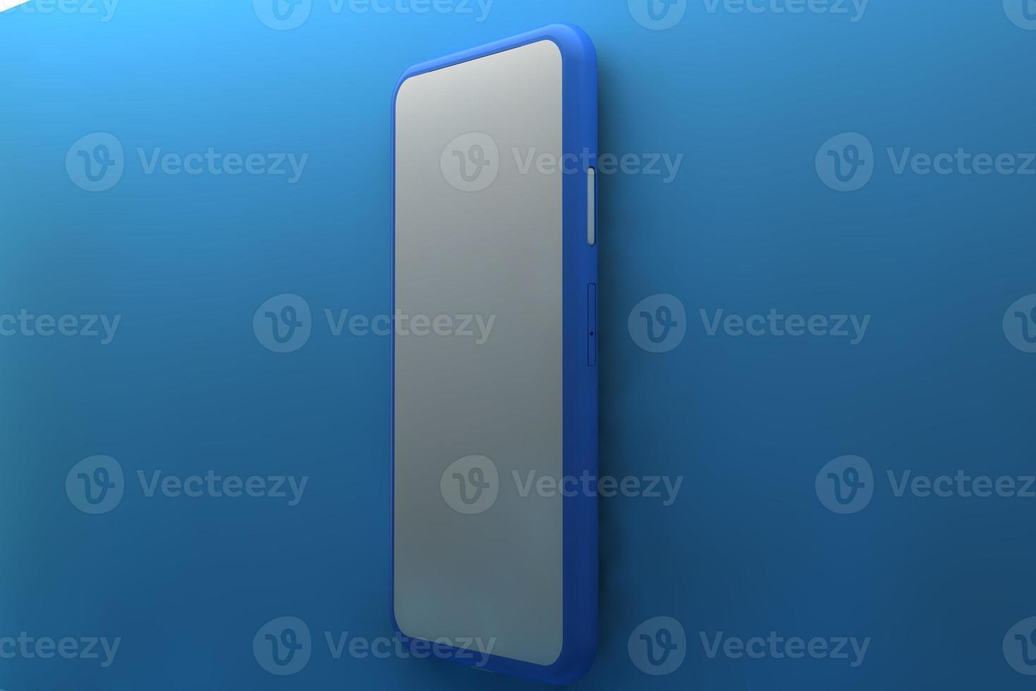 Smartphone with blank screen on blue background. 3D rendering. photo