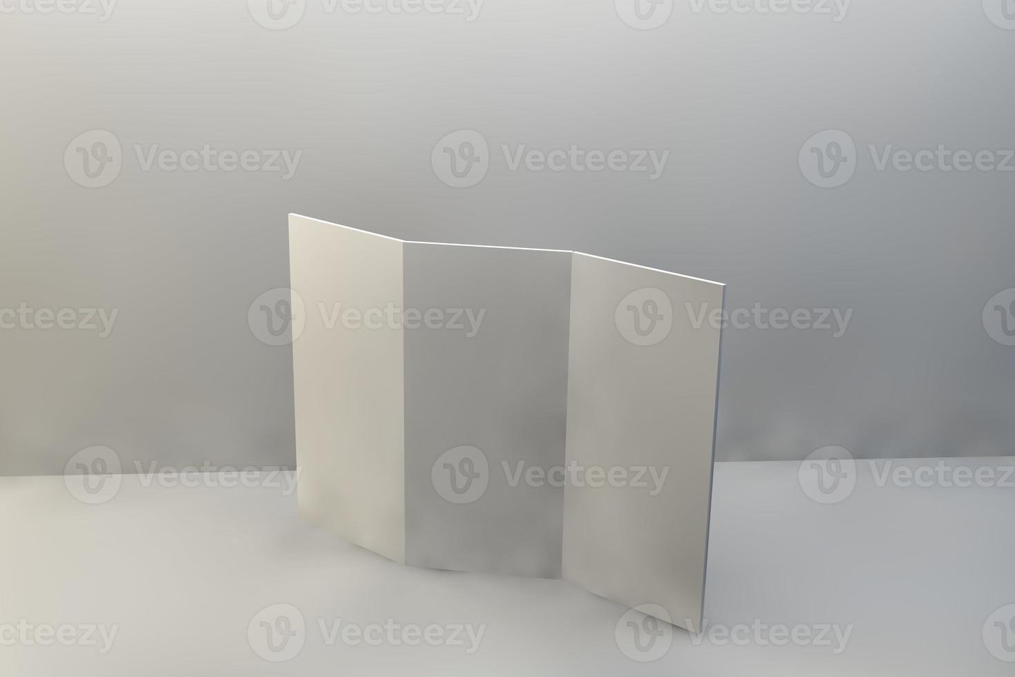 Blank tri fold brochure template for mock up and presentation design. 3d render illustration. photo