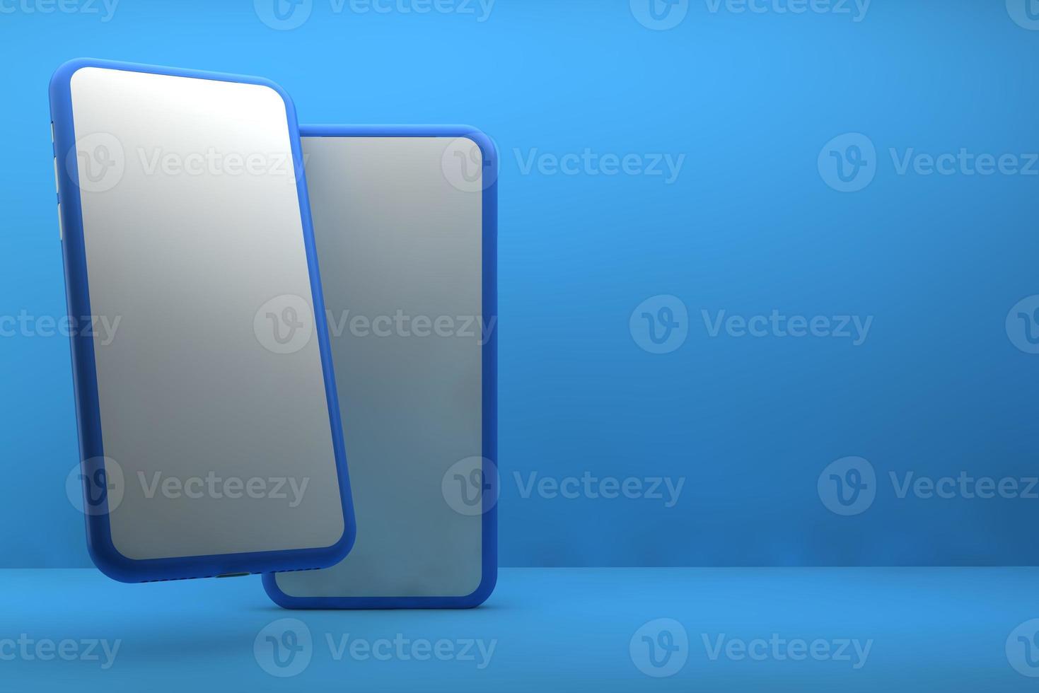 Smartphone with blank screen on blue background. 3D rendering. photo