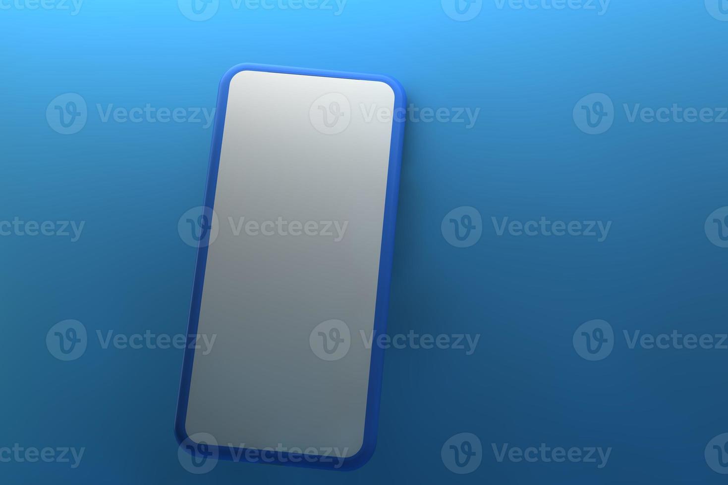 Smartphone with blank screen on blue background. 3D rendering. photo