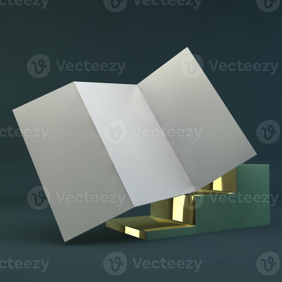 Blank tri fold brochure template for mock up and presentation design. 3d render illustration. photo
