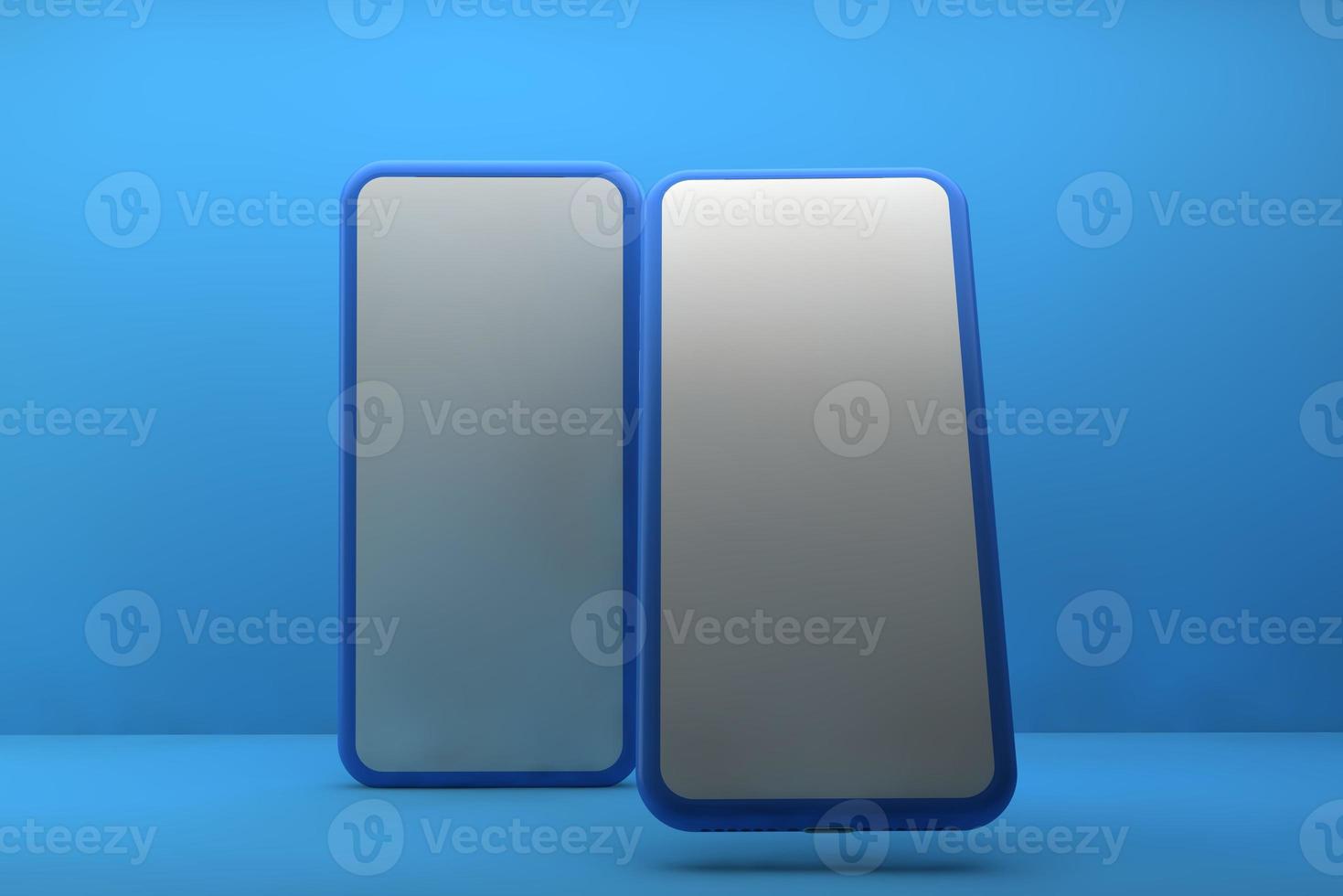 Smartphone with blank screen on blue background. 3D rendering. photo