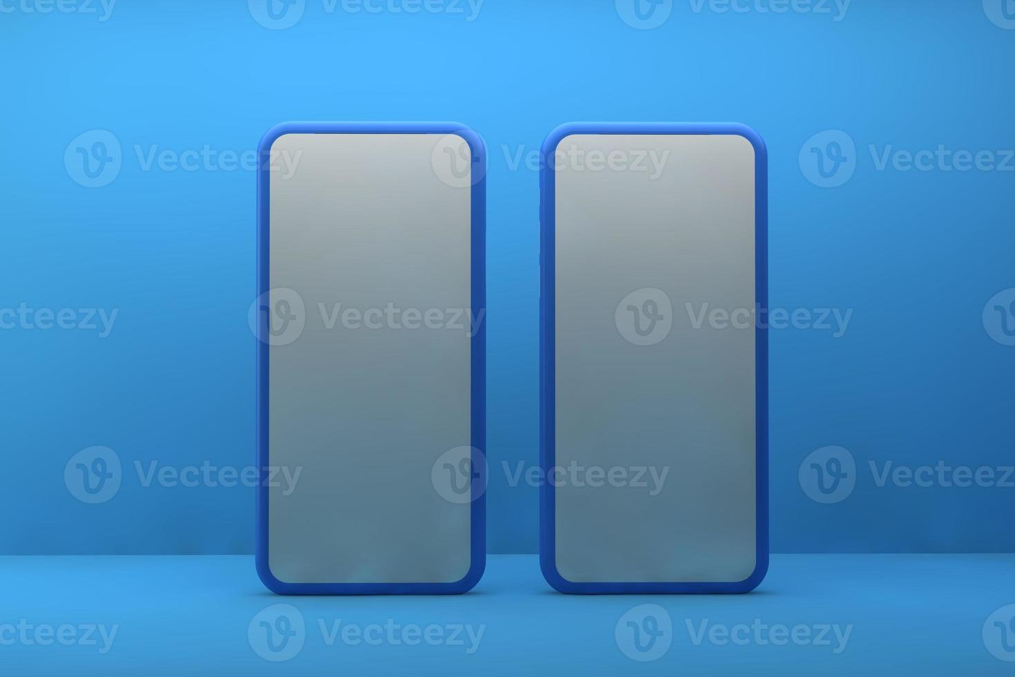 Smartphone with blank screen on blue background. 3D rendering. photo