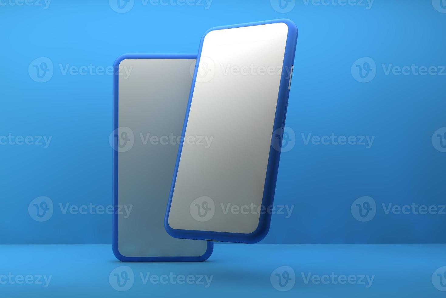Smartphone with blank screen on blue background. 3D rendering. photo