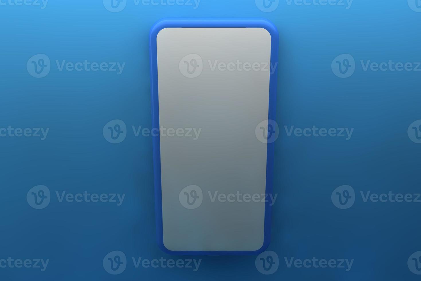 Smartphone with blank screen on blue background. 3D rendering. photo