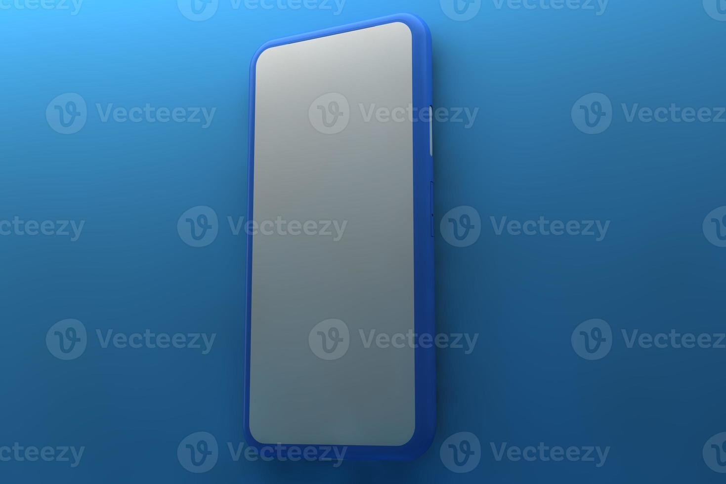 Smartphone with blank screen on blue background. 3D rendering. photo