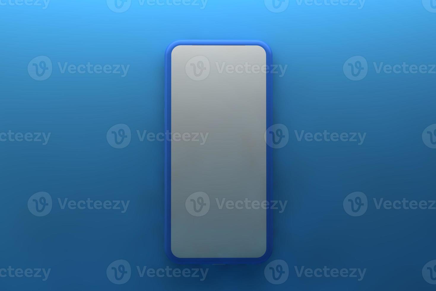 Smartphone with blank screen on blue background. 3D rendering. photo