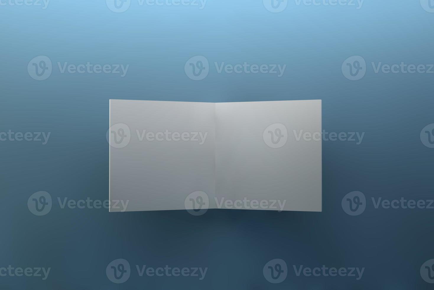 Bi fold or Vertical half fold brochure mock up isolated on soft gray background. 3D render illustration photo