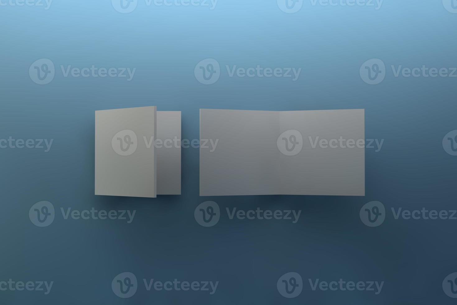 Bi fold or Vertical half fold brochure mock up isolated on soft gray background. 3D render illustration photo