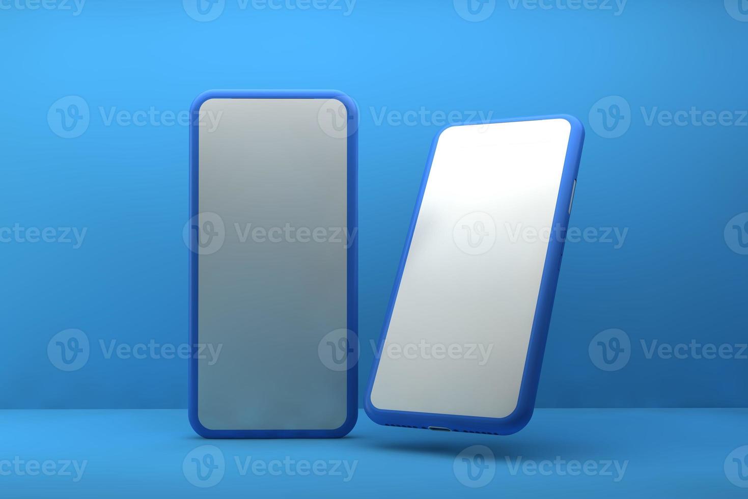 Smartphone with blank screen on blue background. 3D rendering. photo