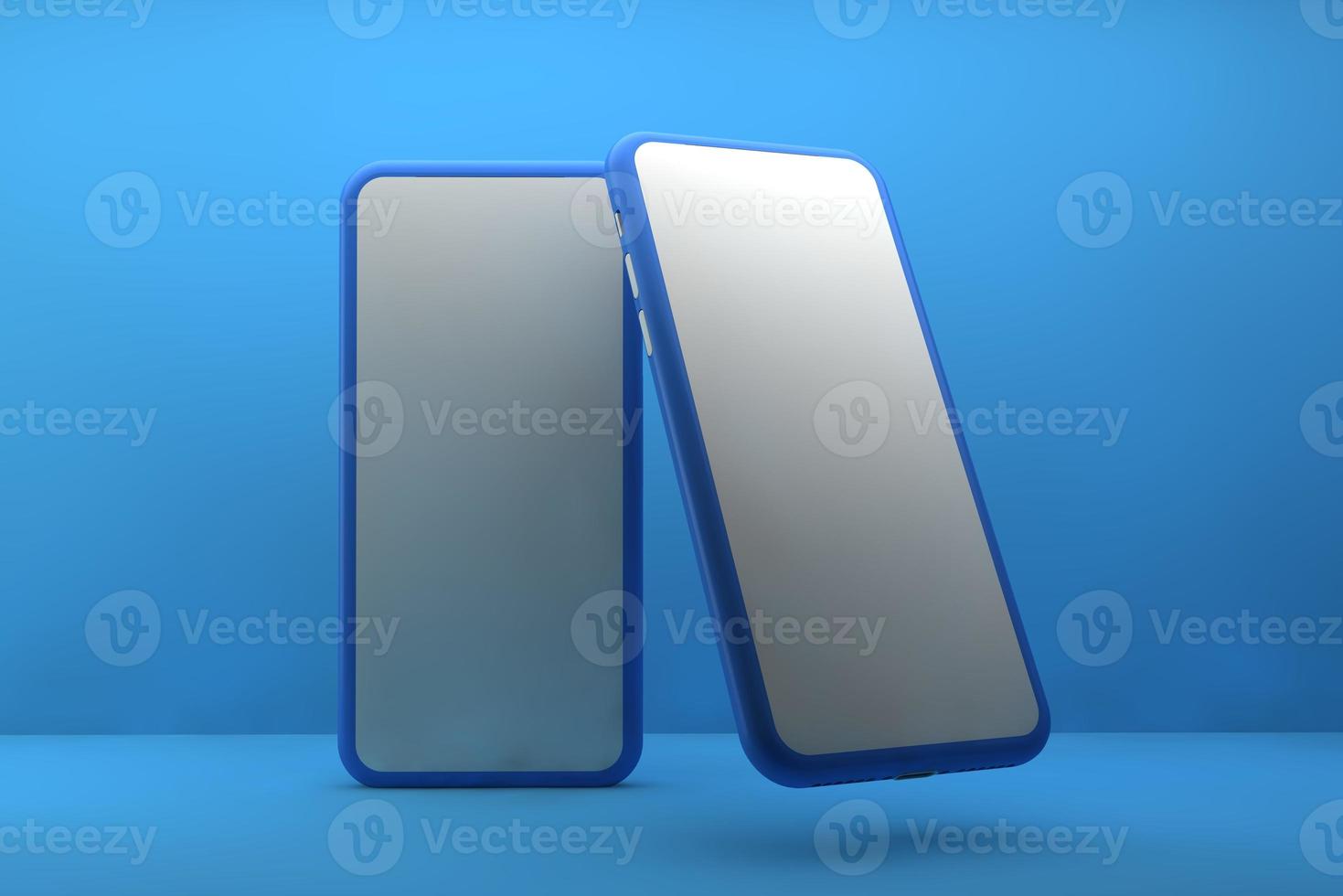 Smartphone with blank screen on blue background. 3D rendering. photo