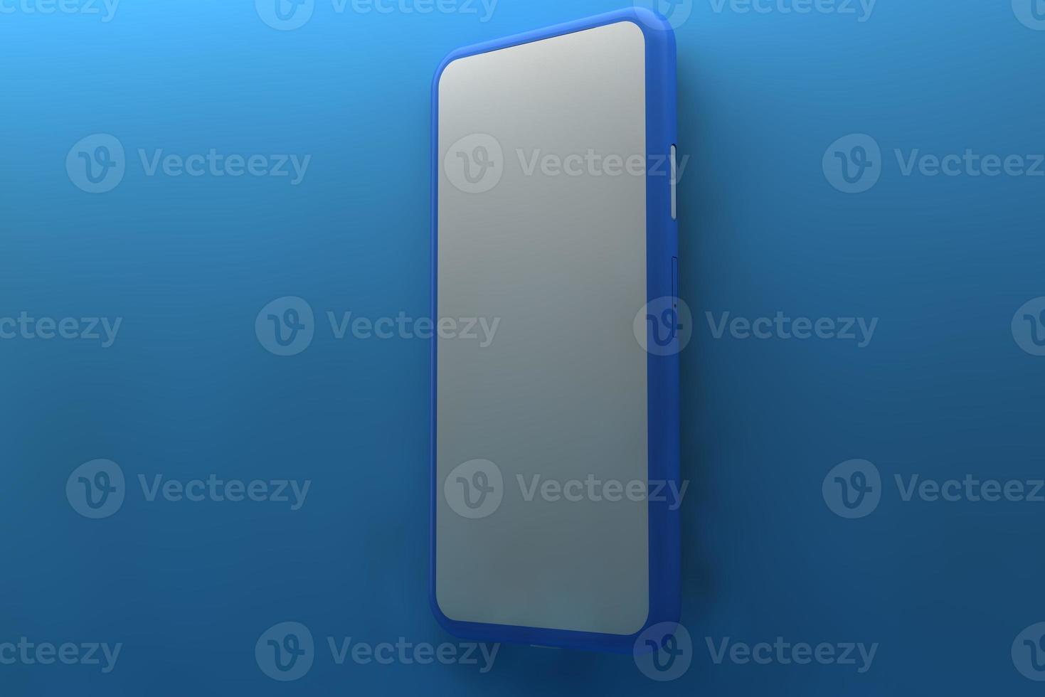 Smartphone with blank screen on blue background. 3D rendering. photo