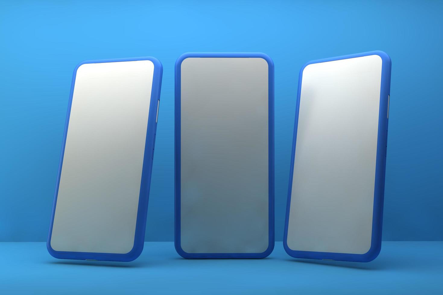 Smartphones with blank screens on blue background. 3D rendering. photo