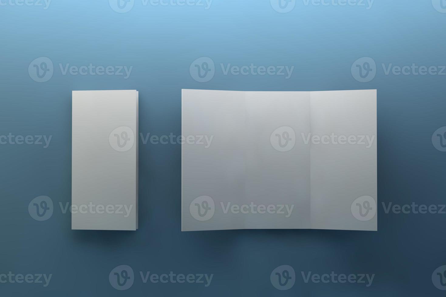 Bi fold or Vertical half fold brochure mock up isolated on soft gray background. 3D render illustration photo