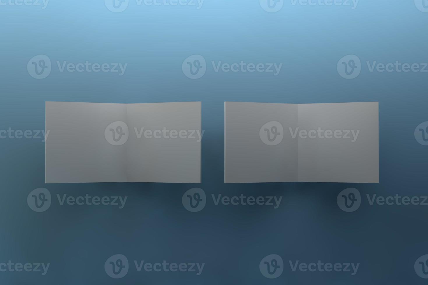 Bi fold or Vertical half fold brochure mock up isolated on soft gray background. 3D render illustration photo