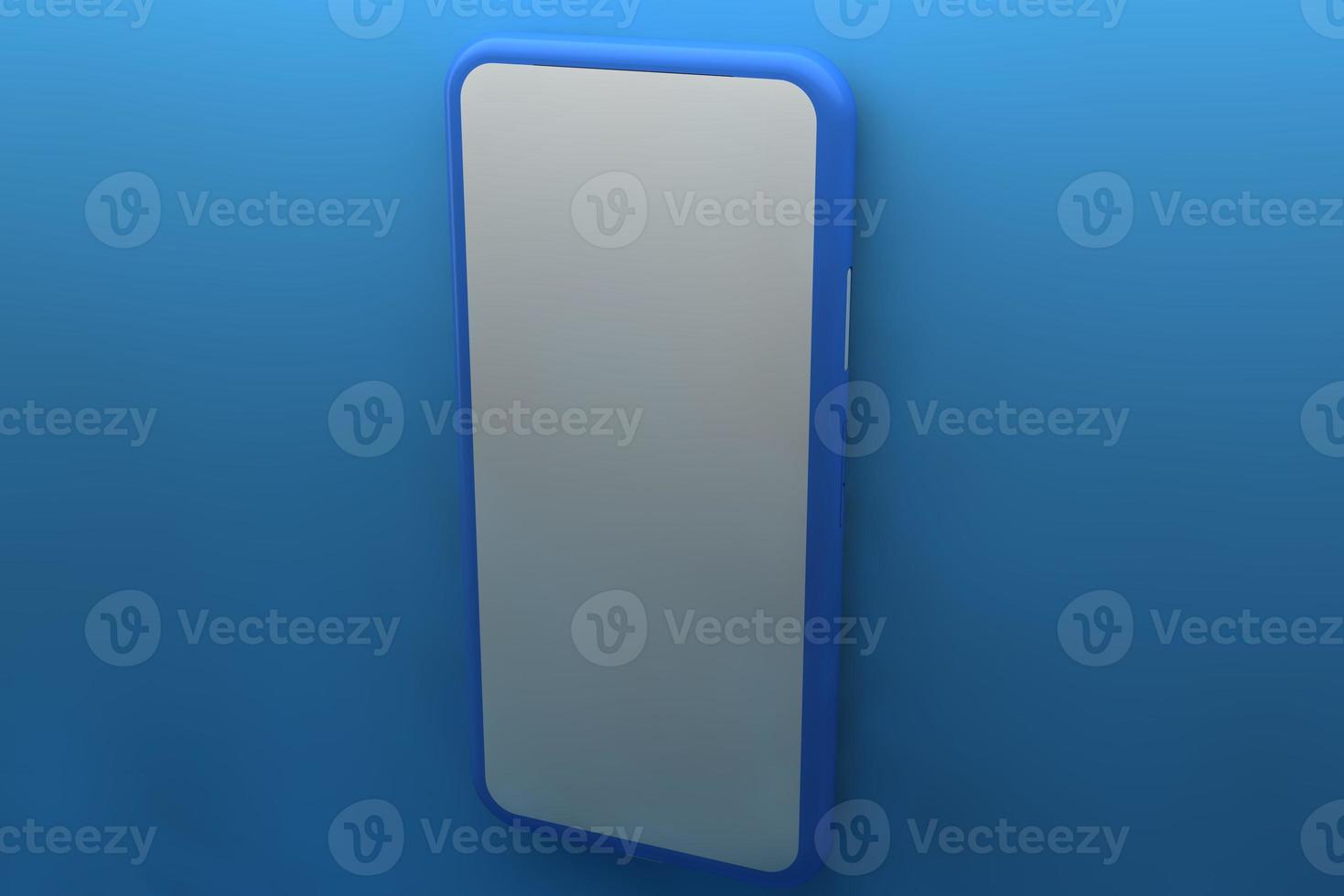 Smartphone with blank screen on blue background. 3D rendering. photo