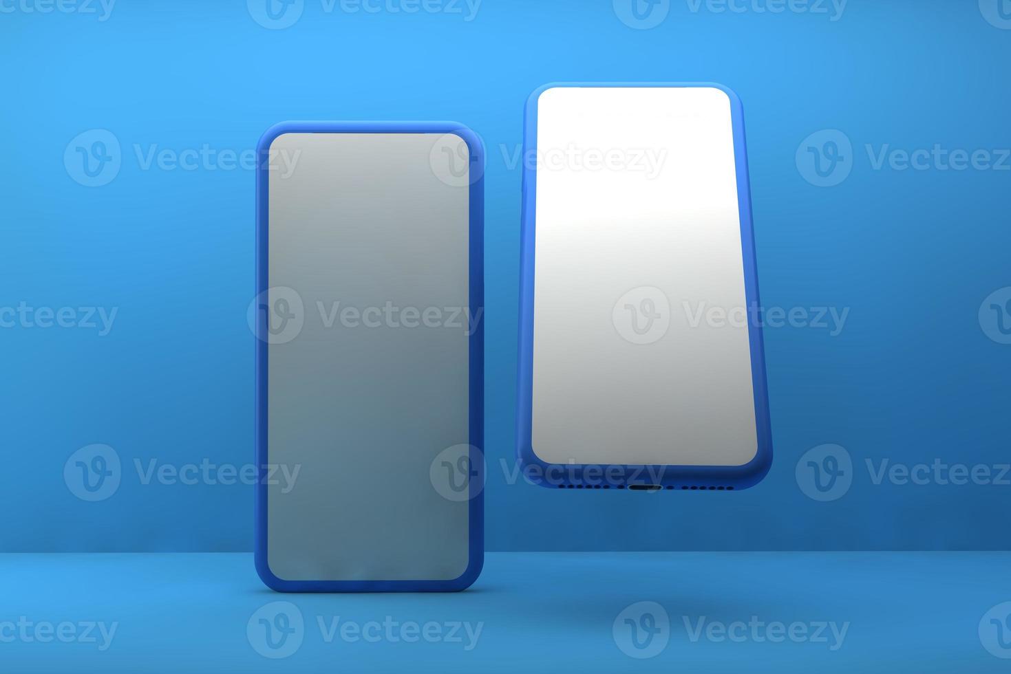 Smartphone with blank screen on blue background. 3D rendering. photo