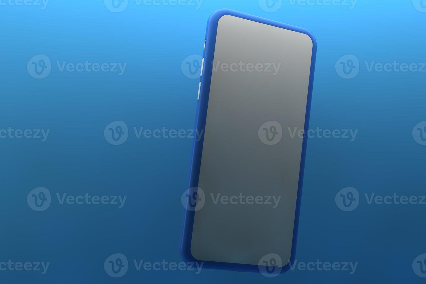 Smartphone with blank screen on blue background. 3D rendering. photo