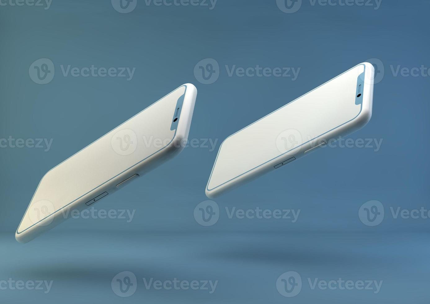 Smartphone frameless blank screen, rotated position. 3d rendering illustration. cell phone. Smartphone perspective view for banner, poster, brand, template and label, packing, emblem and advertise. photo
