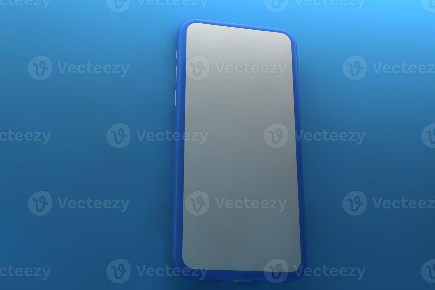 Smartphone with blank screen on blue background. 3D rendering. photo