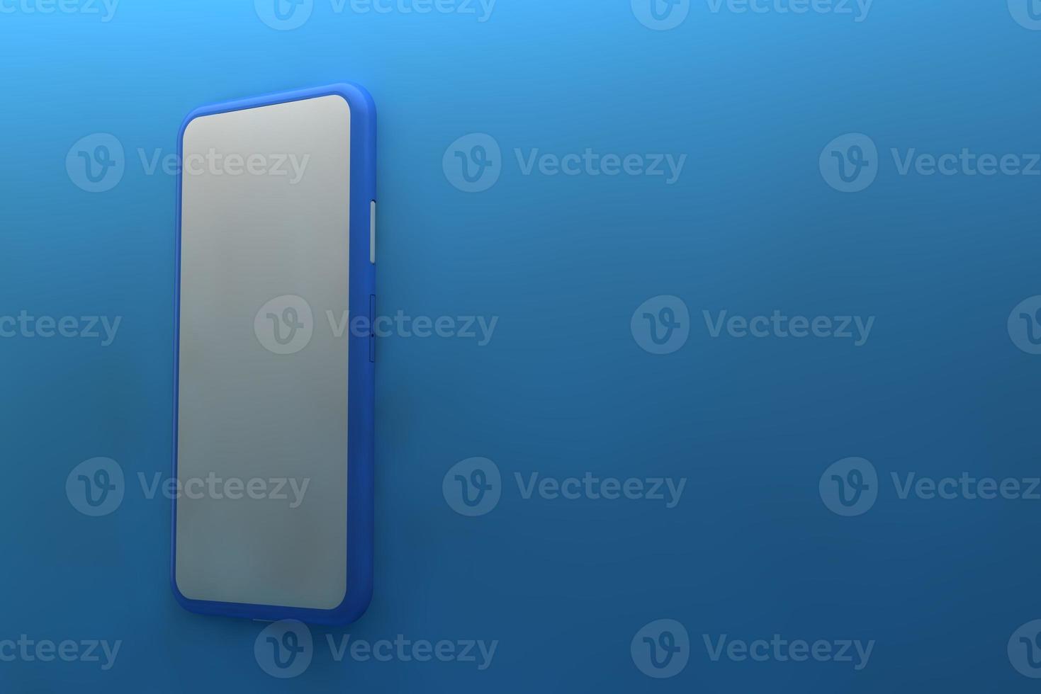 Smartphone with blank screen on blue background. 3D rendering. photo