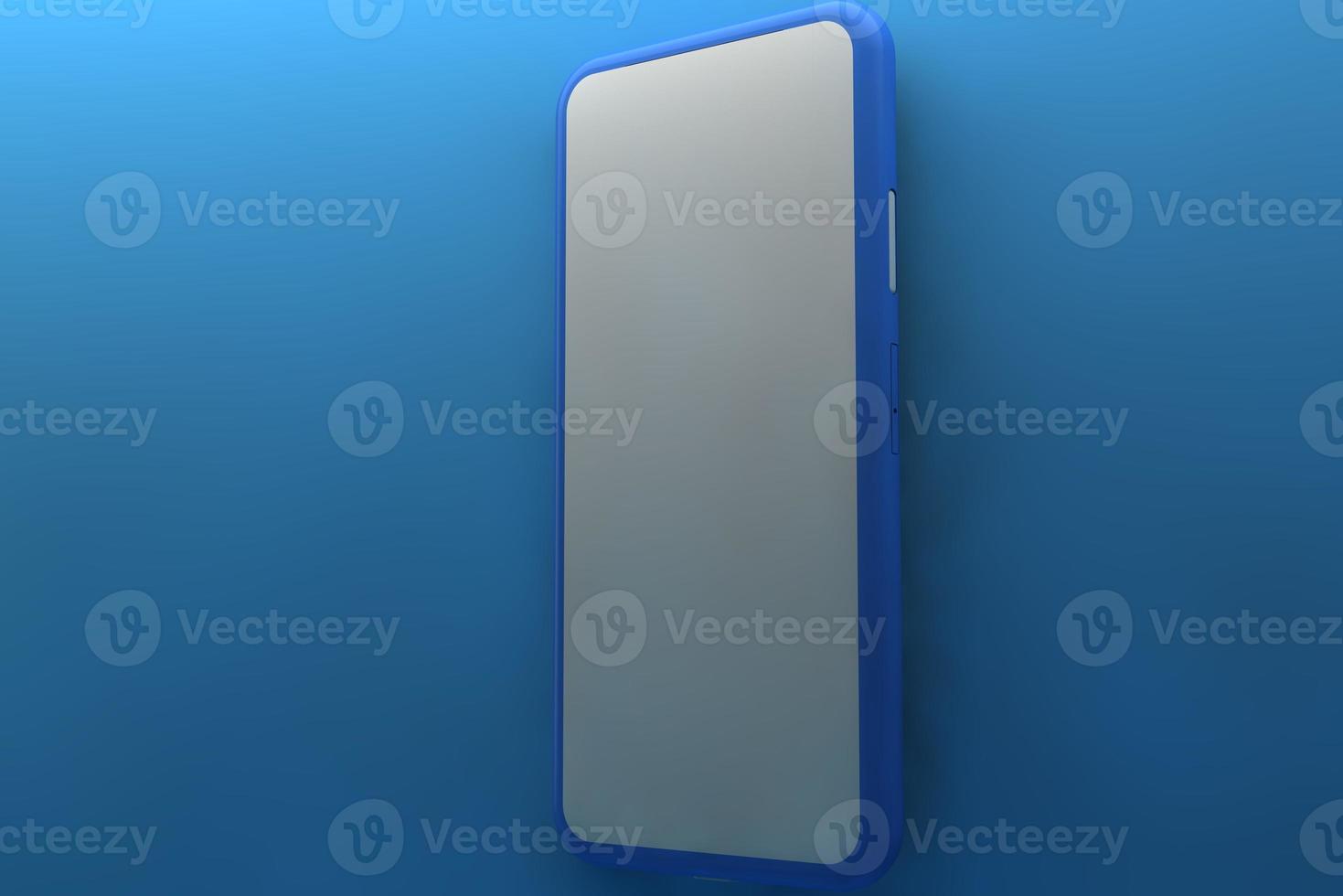 Smartphone with blank screen on blue background. 3D rendering. photo