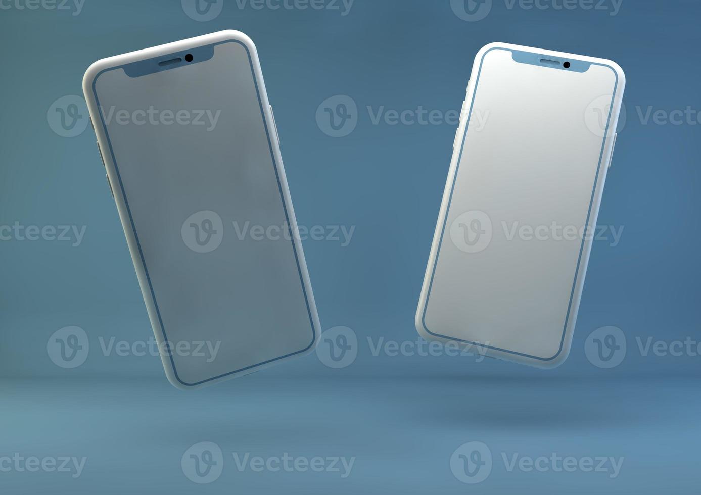 Smartphone frameless blank screen, rotated position. 3d rendering illustration. cell phone. Smartphone perspective view for banner, poster, brand, template and label, packing, emblem and advertise. photo