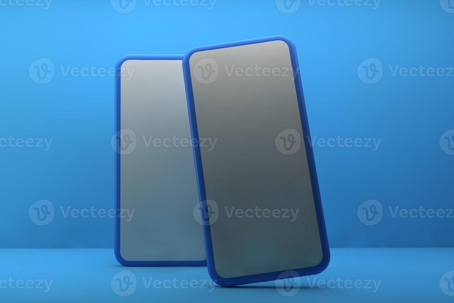 Smartphone with blank screen on blue background. 3D rendering. photo