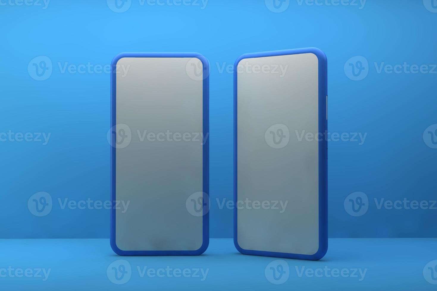 Smartphone with blank screen on blue background. 3D rendering. photo