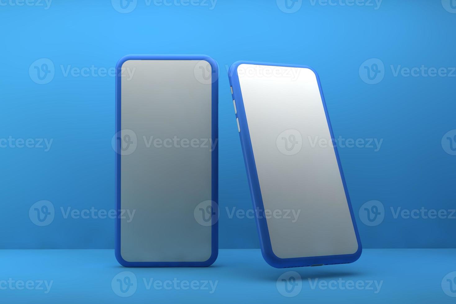 Smartphone with blank screen on blue background. 3D rendering. photo
