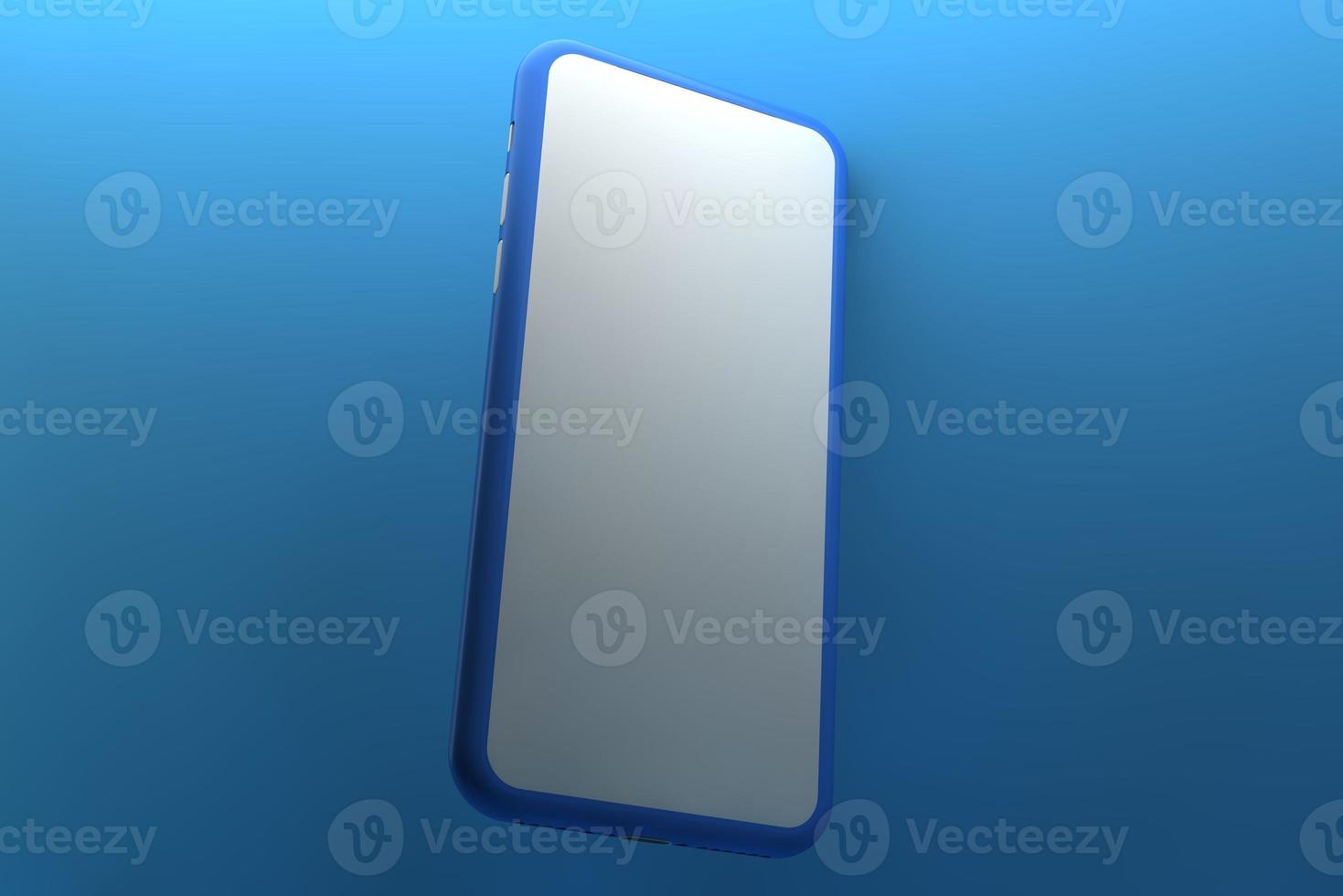 Smartphone with blank screen on blue background. 3D rendering. photo