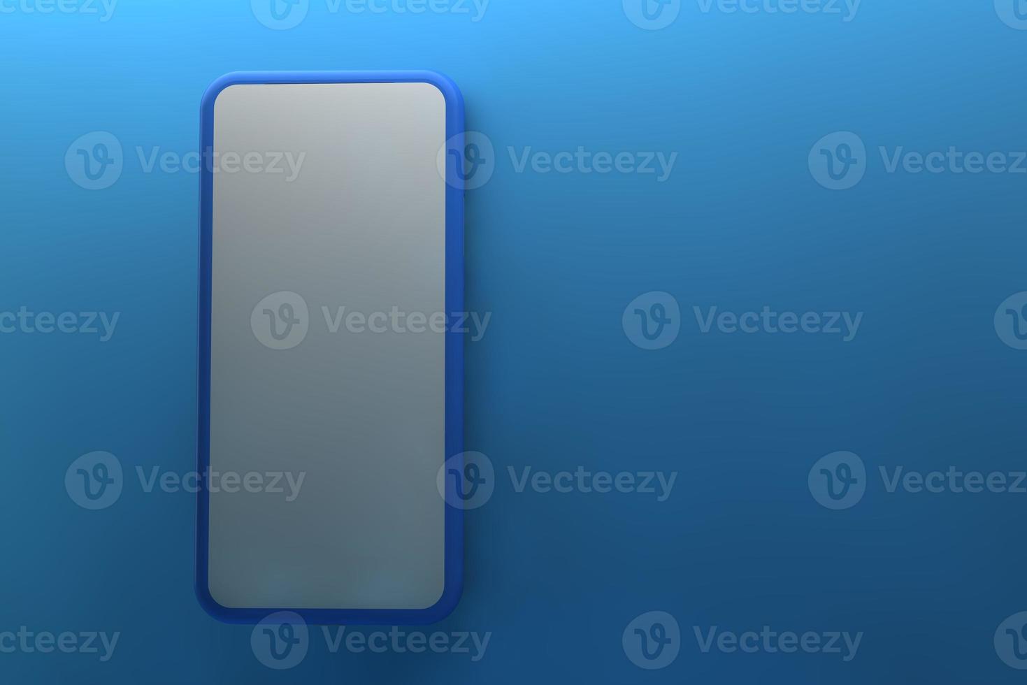 Smartphone with blank screen on blue background. 3D rendering. photo