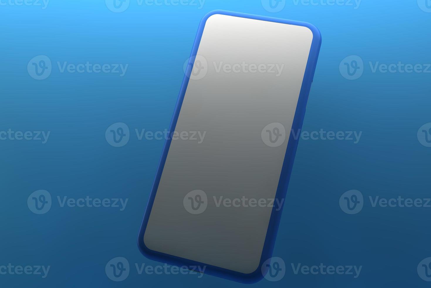 Smartphone with blank screen on blue background. 3D rendering. photo