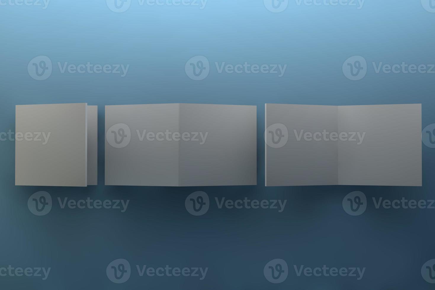 Bi fold or Vertical half fold brochure mock up isolated on soft gray background. 3D render illustration photo