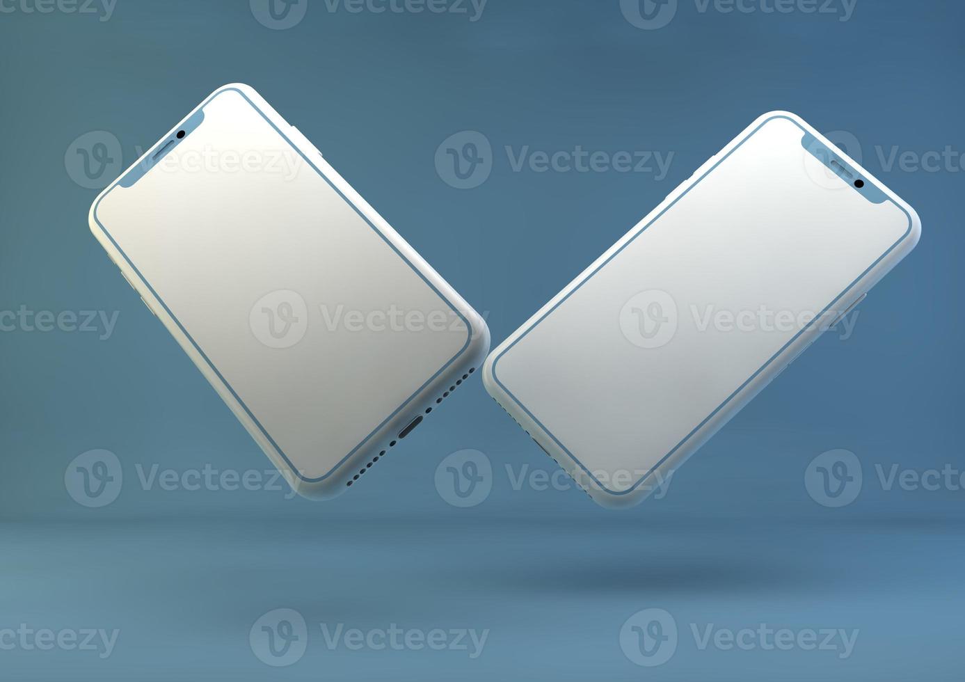 Smartphone frameless blank screen, rotated position. 3d rendering illustration. cell phone. Smartphone perspective view for banner, poster, brand, template and label, packing, emblem and advertise. photo
