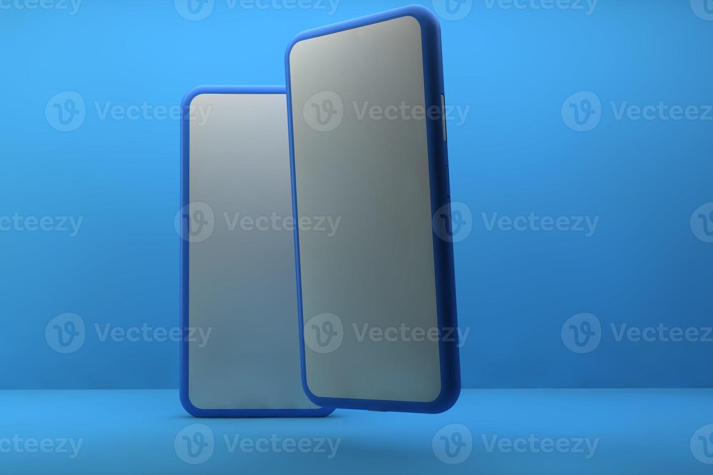 Smartphone with blank screen on blue background. 3D rendering. photo