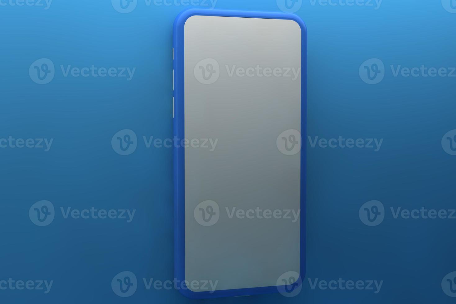 Smartphone with blank screen on blue background. 3D rendering. photo
