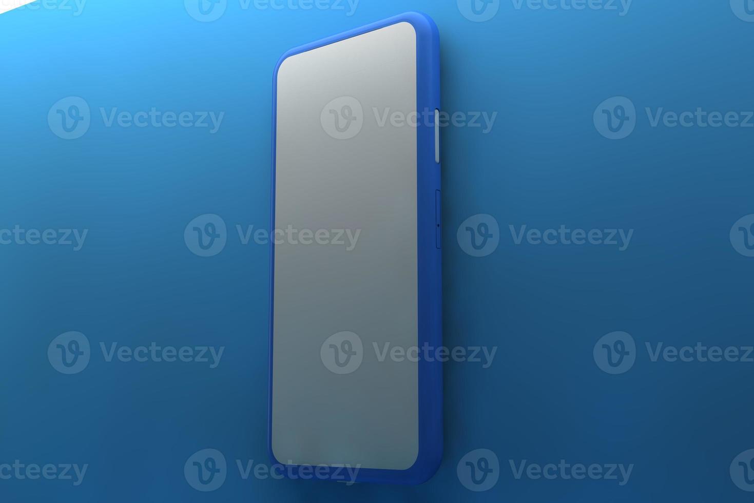Smartphone with blank screen on blue background. 3D rendering. photo