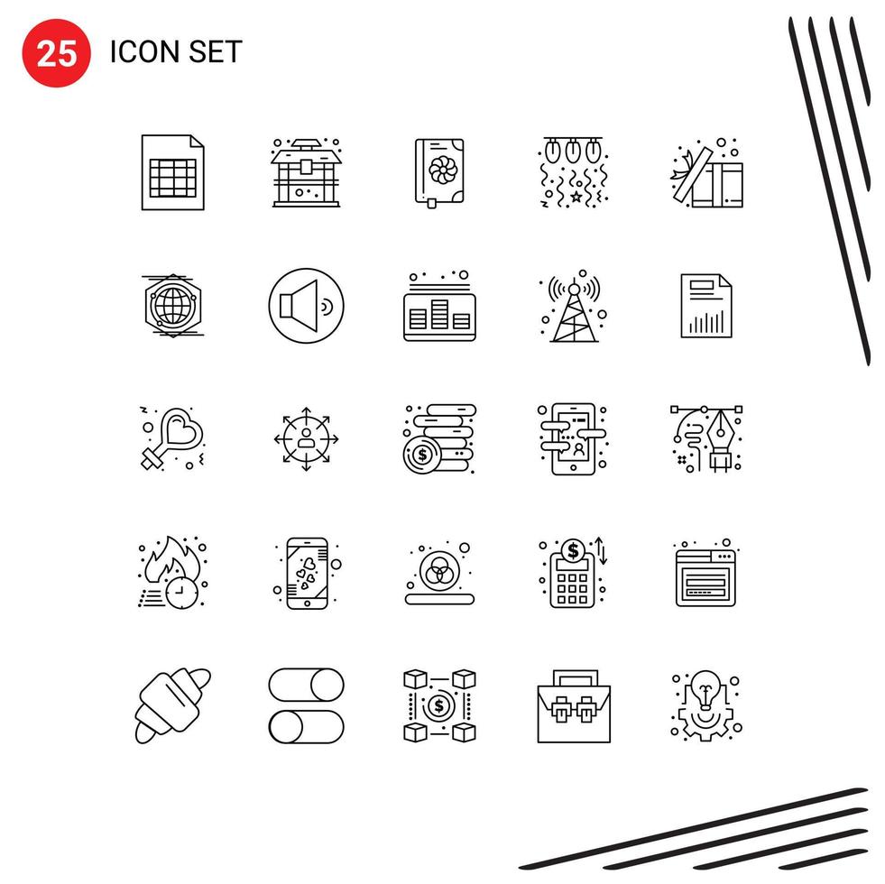 Stock Vector Icon Pack of 25 Line Signs and Symbols for gift string flower love lamp Editable Vector Design Elements