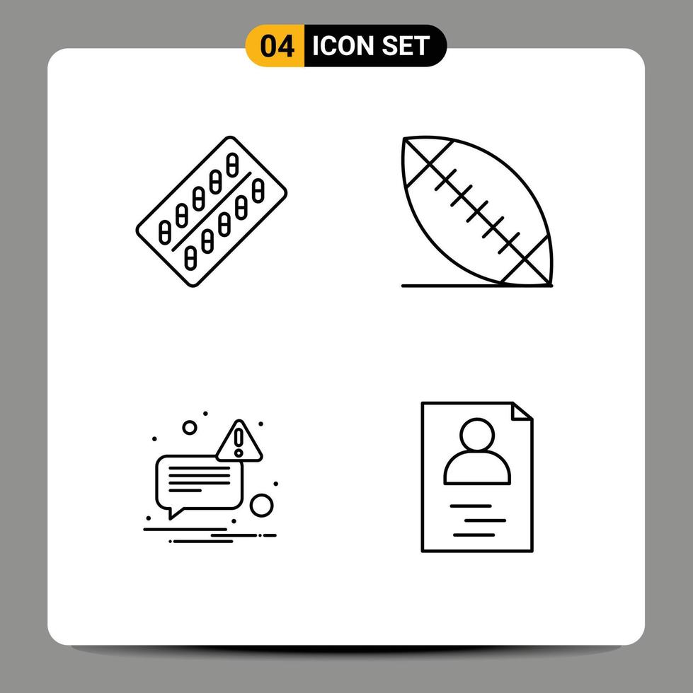 Group of 4 Modern Filledline Flat Colors Set for medicine not tablet football hands Editable Vector Design Elements